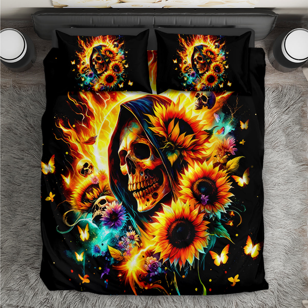 Sunflower Skull Bedding Set She Is Sunshine Mixed With A Little Hurricane - Wonder Print Shop