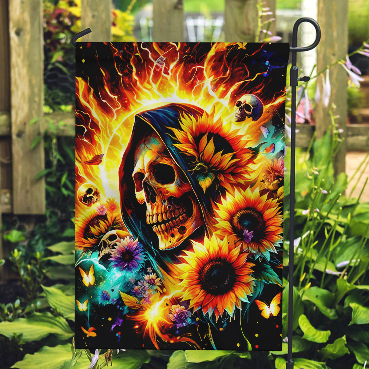 Sunflower Skull Garden Flag She Is Sunshine Mixed With A Little Hurricane - Wonder Print Shop