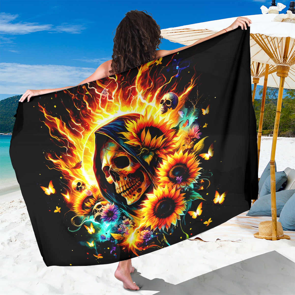 Sunflower Skull Sarong She Is Sunshine Mixed With A Little Hurricane - Wonder Print Shop