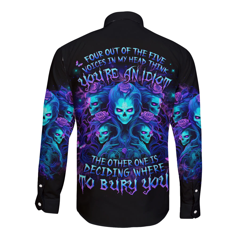 Rose Skull Long Sleeve Button Shirt Four Out Of The Five Voices In My Head Think You An Idiot - Wonder Print Shop