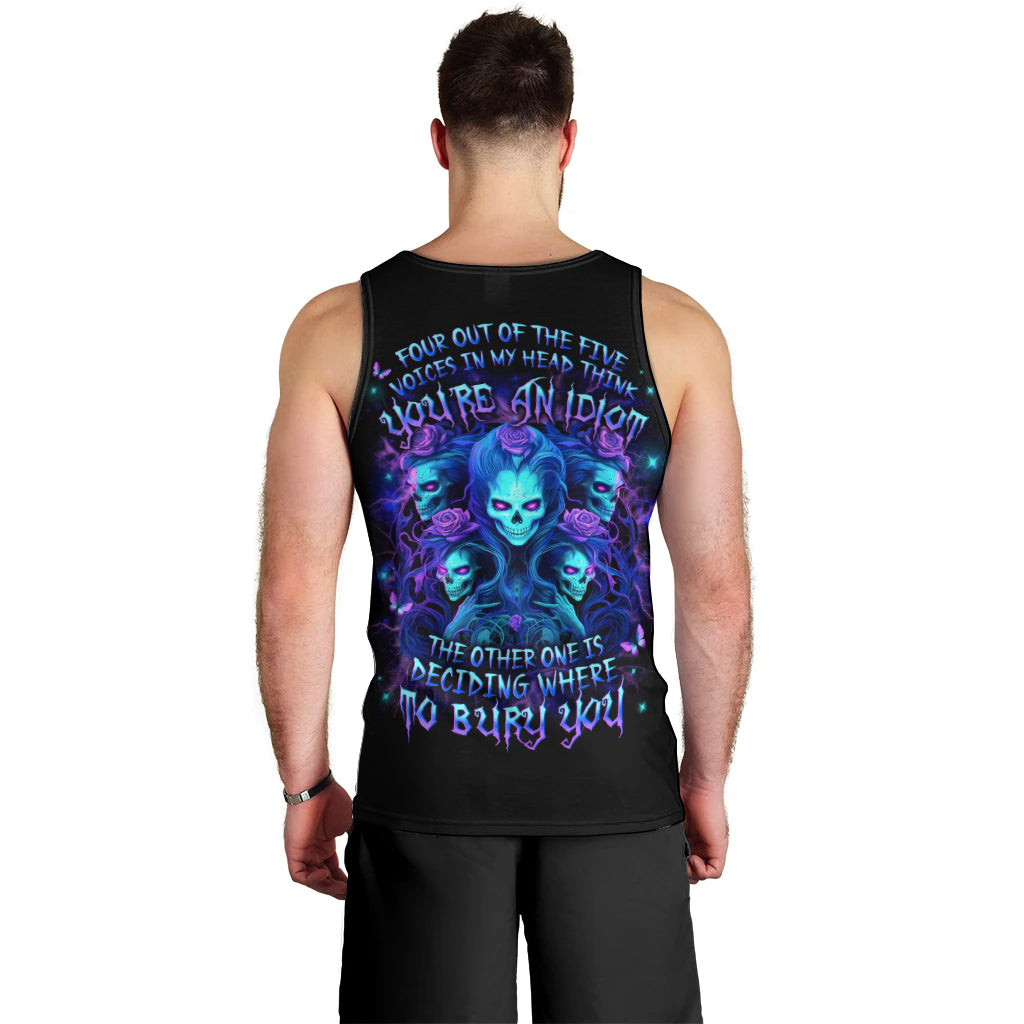 Rose Skull Men Tank Top Four Out Of The Five Voices In My Head Think You An Idiot - Wonder Print Shop