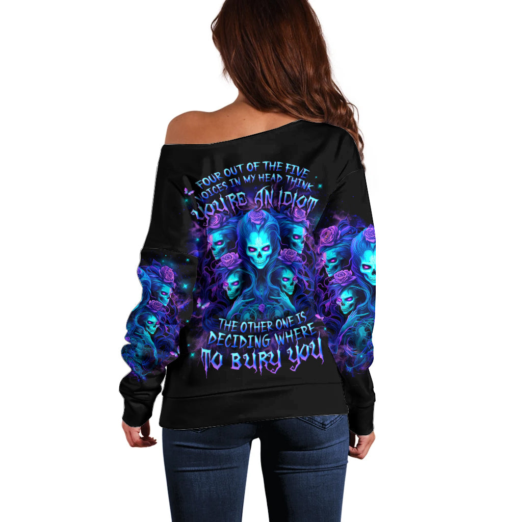 Rose Skull Off Shoulder Sweater Four Out Of The Five Voices In My Head Think You An Idiot - Wonder Print Shop