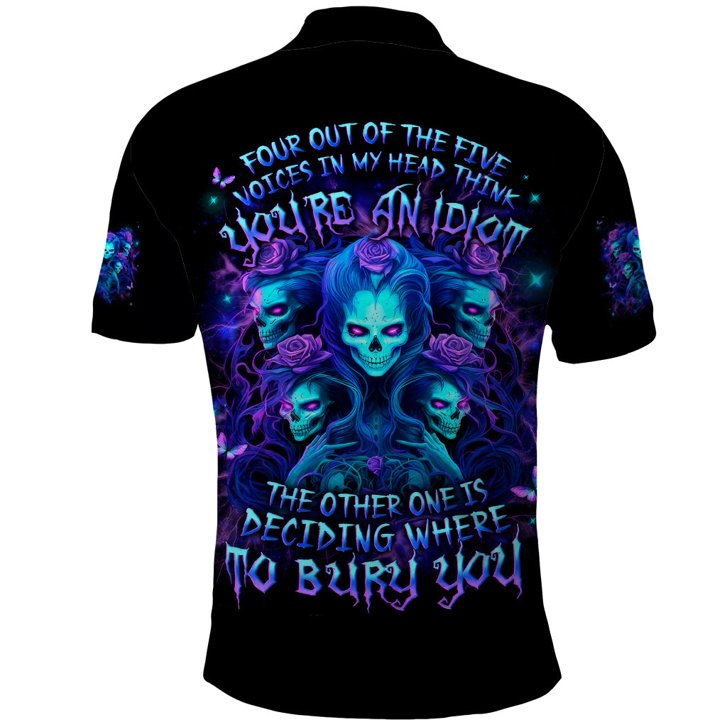 Rose Skull Polo Shirt Four Out Of The Five Voices In My Head Think You An Idiot - Wonder Print Shop