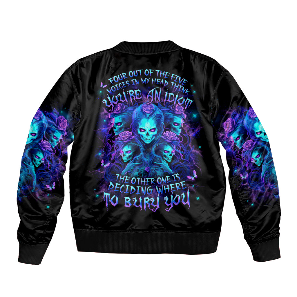 Rose Skull Sleeve Zip Bomber Jacket Four Out Of The Five Voices In My Head Think You An Idiot