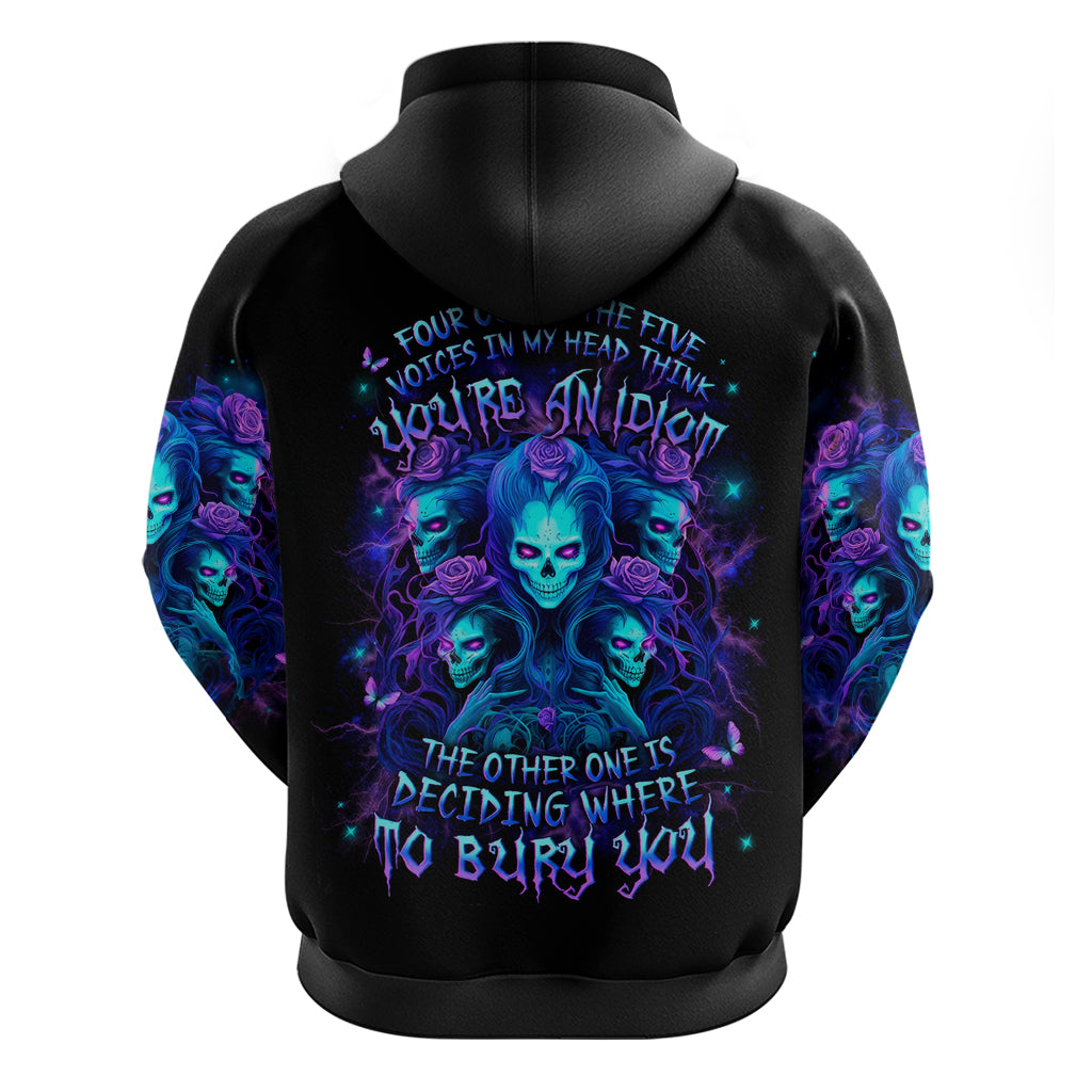 Rose Skull Zip Hoodie Four Out Of The Five Voices In My Head Think You An Idiot - Wonder Print Shop