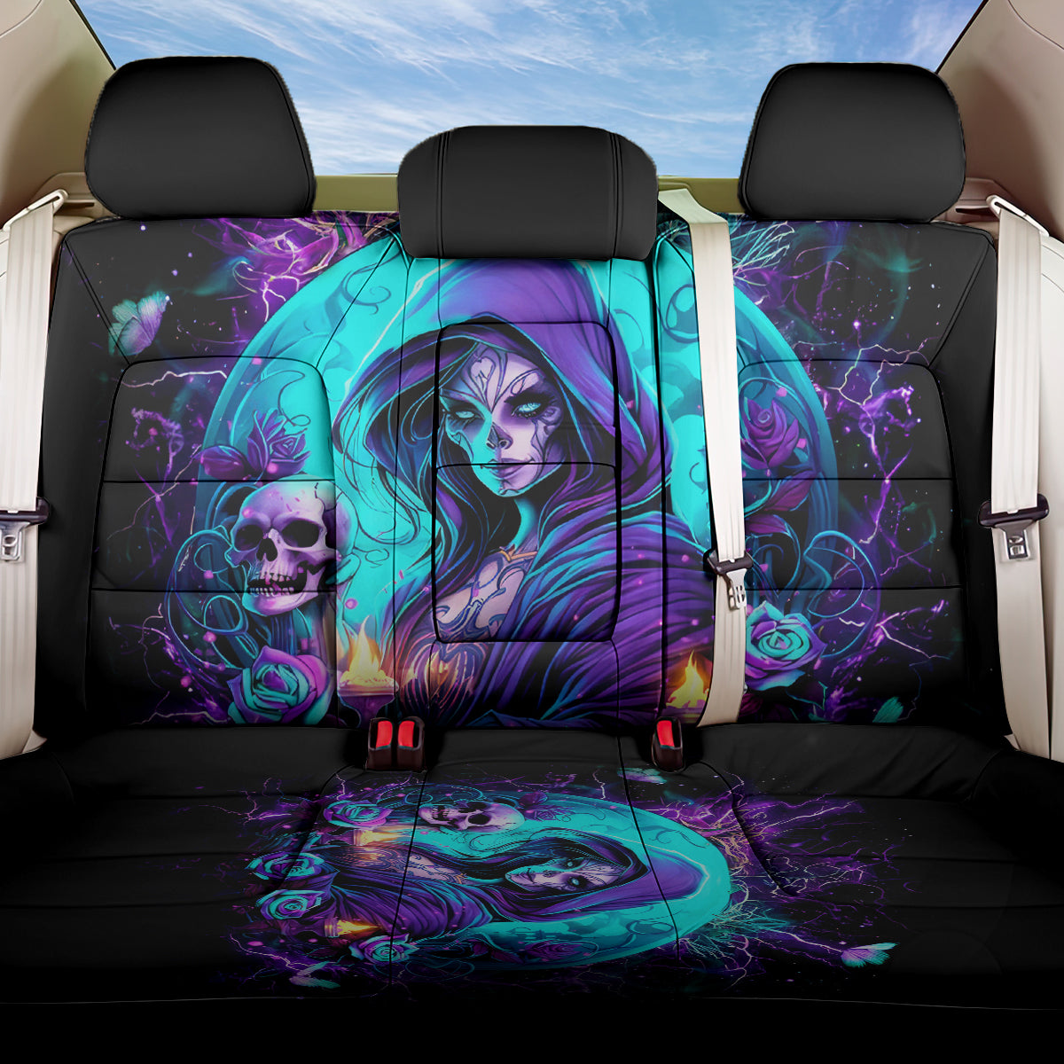 Witch Skull Back Car Seat Cover Hello Darkness My Old Friend - Wonder Print Shop