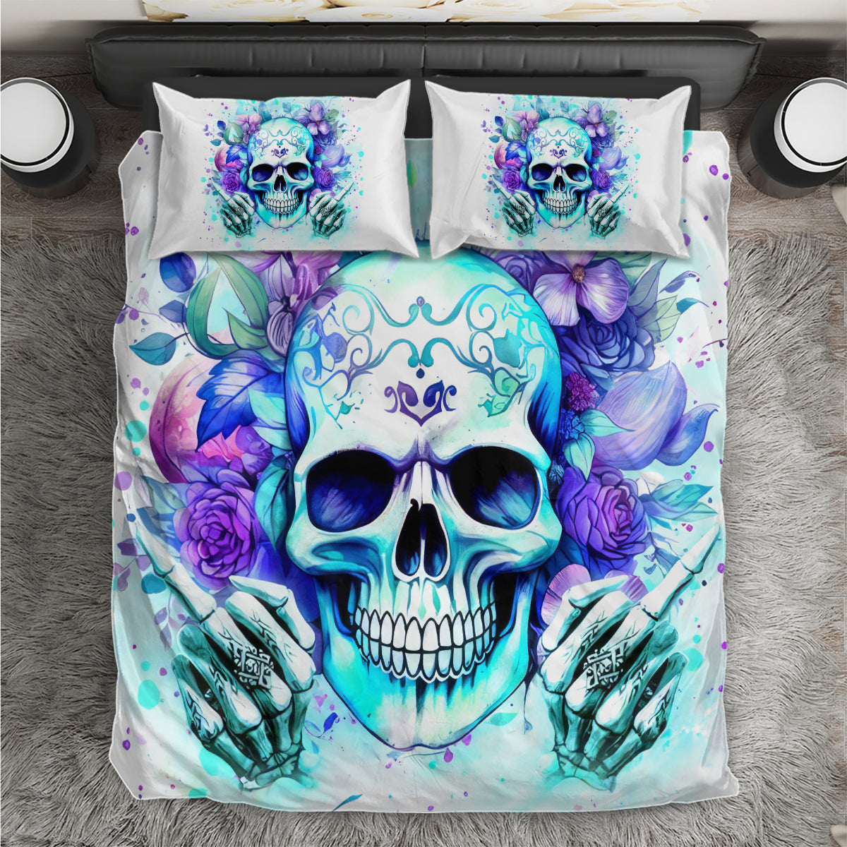 Rose SKull Bedding Set My Give A Fuck Is Broken But My Go Fuck Yourself Is Fully Functional - Wonder Print Shop