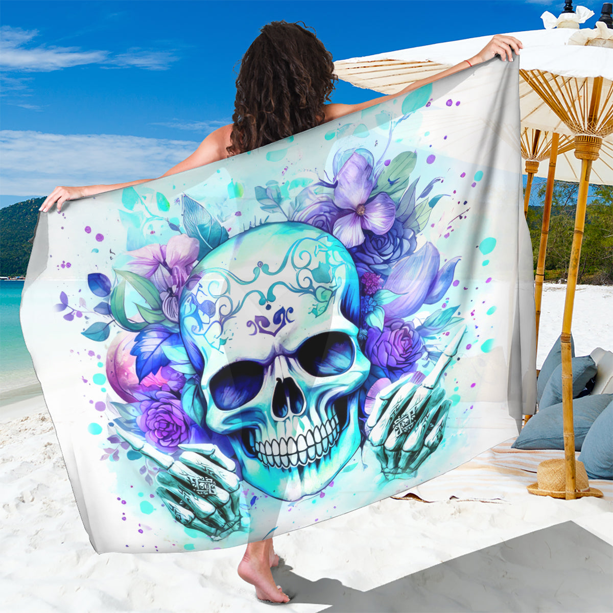 Rose SKull Sarong My Give A Fuck Is Broken But My Go Fuck Yourself Is Fully Functional - Wonder Print Shop