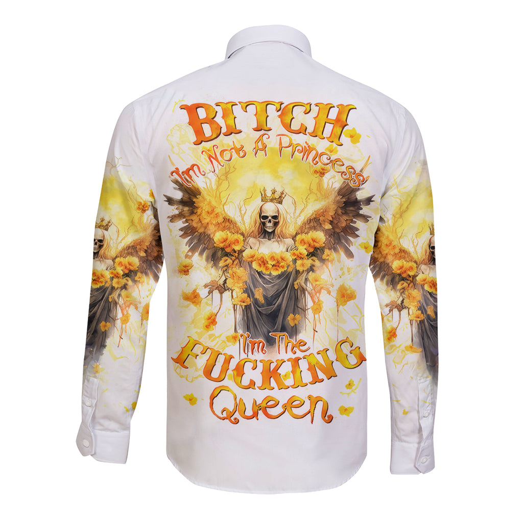 Flower Skull Angel Long Sleeve Button Shirt Bitch I'm The Fucking Queen - Wonder Print Shop