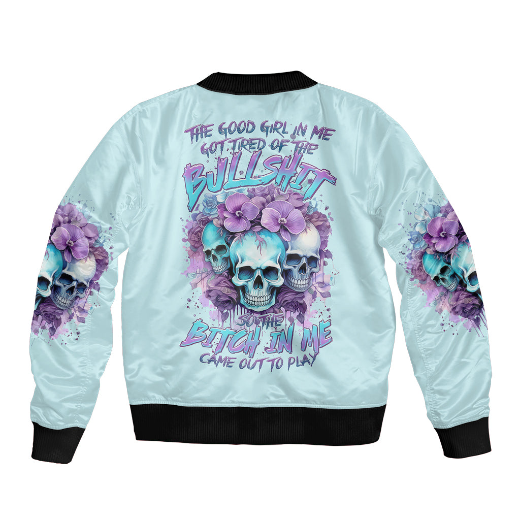 Flower Skull Angel Bomber Jacket The Good Girl In Me Got Tired Of The Bullshit - Wonder Print Shop