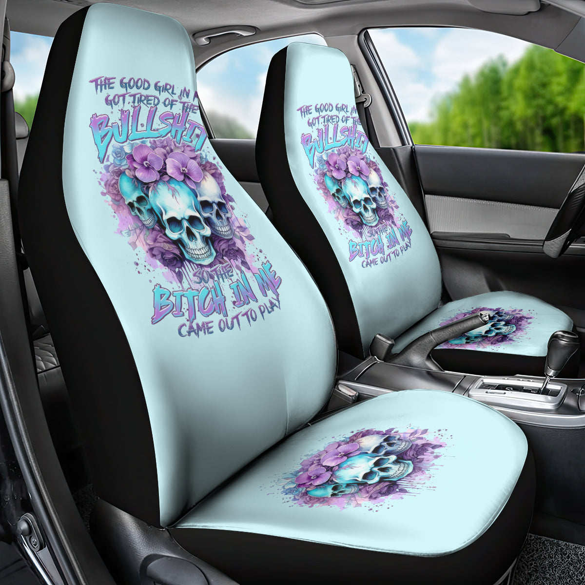 Flower Skull Angel Car Seat Cover The Good Girl In Me Got Tired Of The Bullshit - Wonder Print Shop