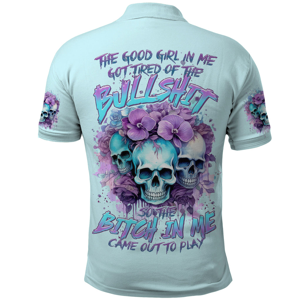 Flower Skull Angel Polo Shirt The Good Girl In Me Got Tired Of The Bullshit - Wonder Print Shop