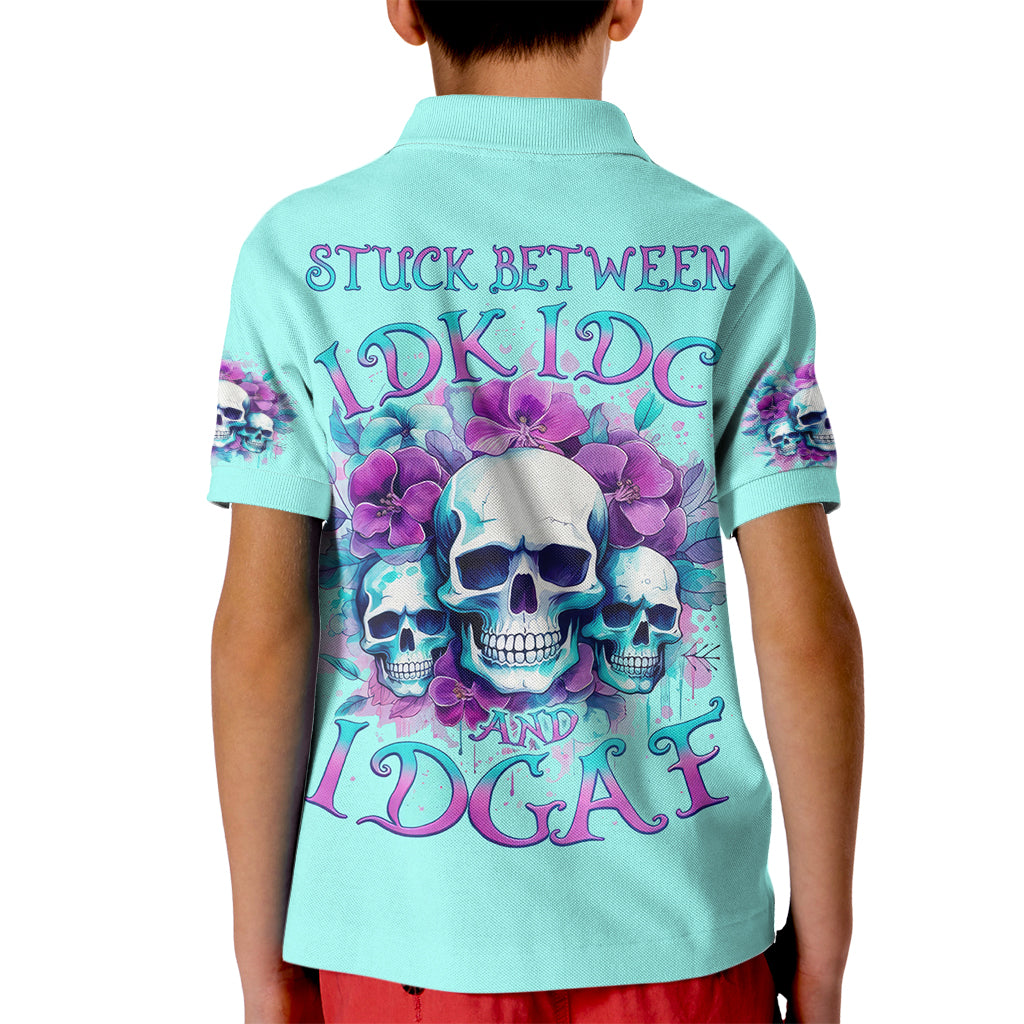 Flower Skull Angel Kid Polo Shirt Stuck Between IDK IDC and IDGAF - Wonder Print Shop