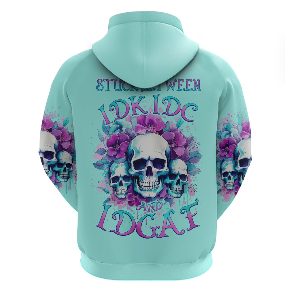 Flower Skull Angel Zip Hoodie Stuck Between IDK IDC and IDGAF - Wonder Print Shop