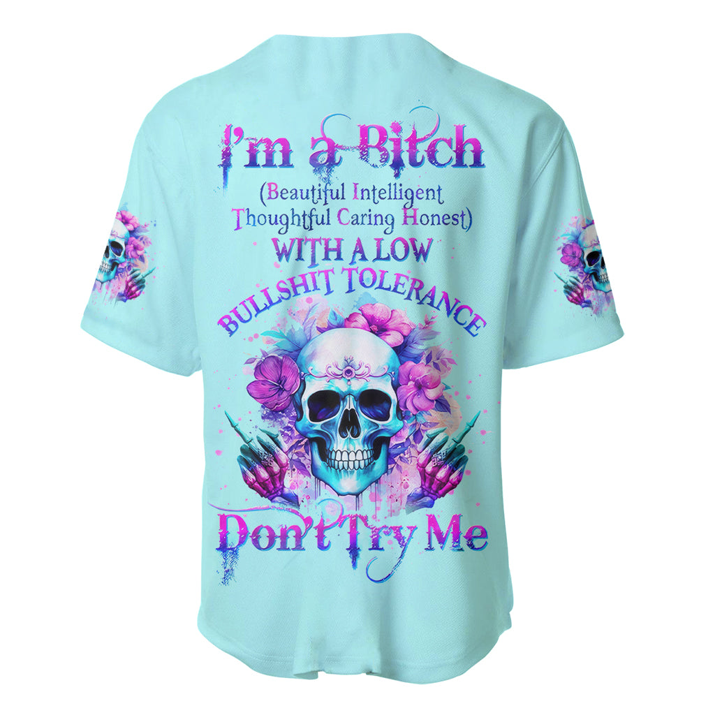 Flower Skull Angel Baseball Jersey I'm A Bitch With A Flow Bullshit Tolerance - Wonder Print Shop