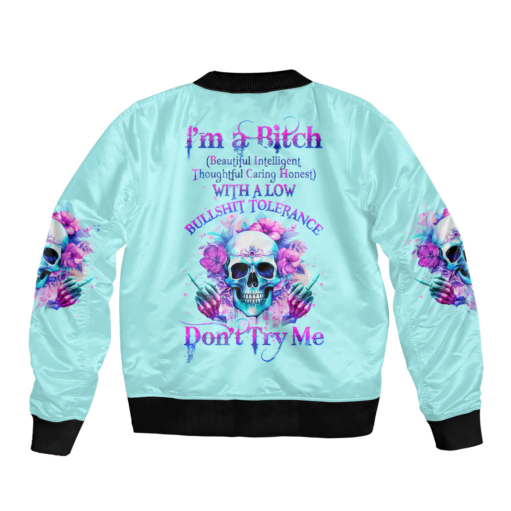 Flower Skull Angel Bomber Jacket I'm A Bitch With A Flow Bullshit Tolerance - Wonder Print Shop