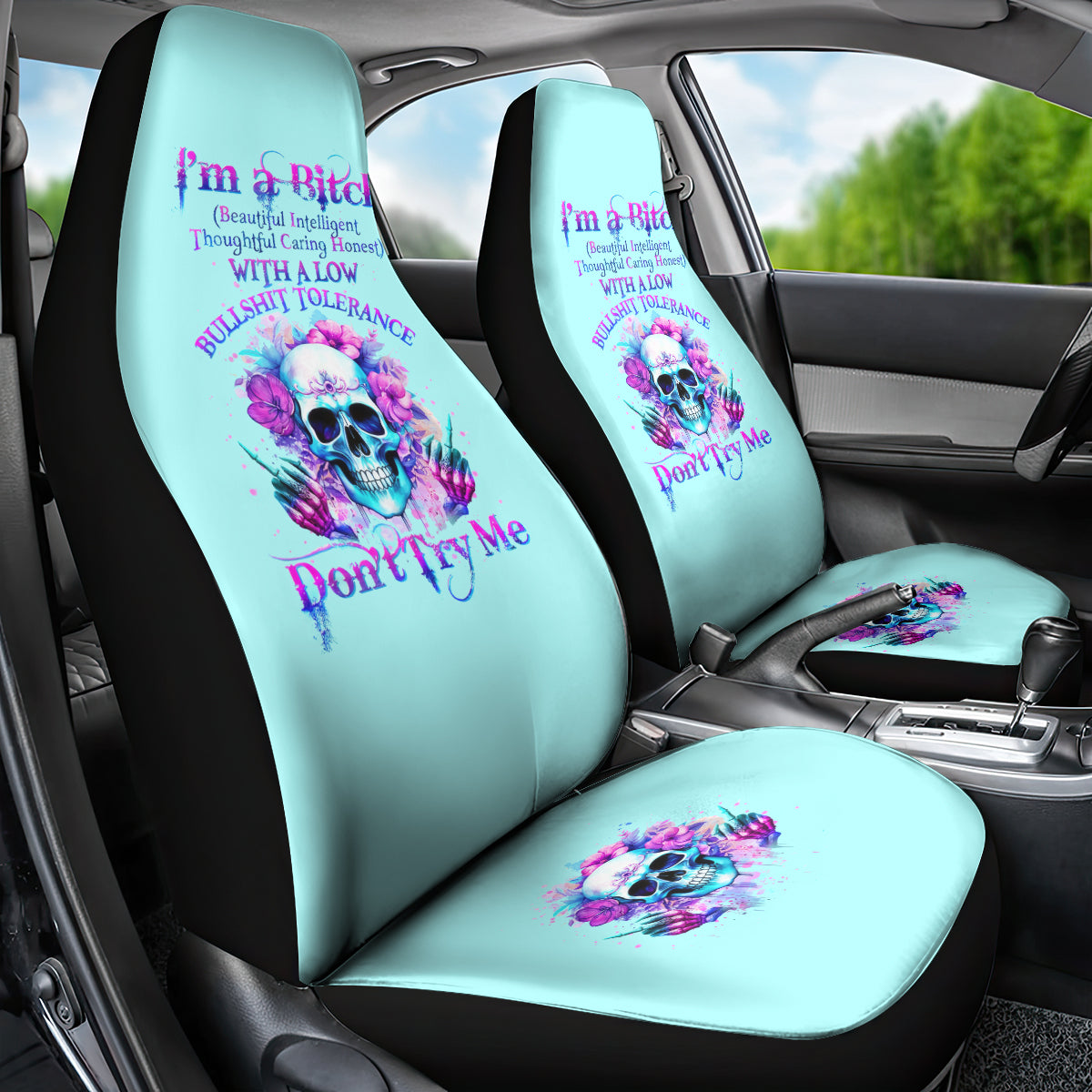 Flower Skull Angel Car Seat Cover I'm A Bitch With A Flow Bullshit Tolerance - Wonder Print Shop