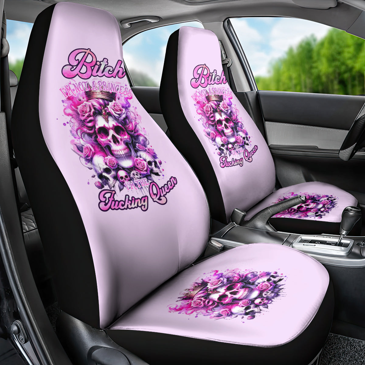 Rose Skull Car Seat Cover Bitch I'm The Fucking Queen - Wonder Print Shop