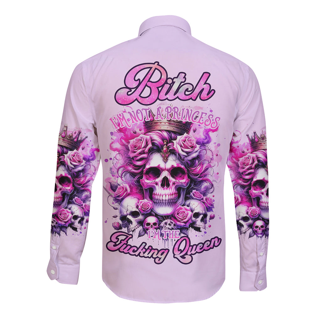 Rose Skull Long Sleeve Button Shirt Bitch I'm The Fucking Queen - Wonder Print Shop