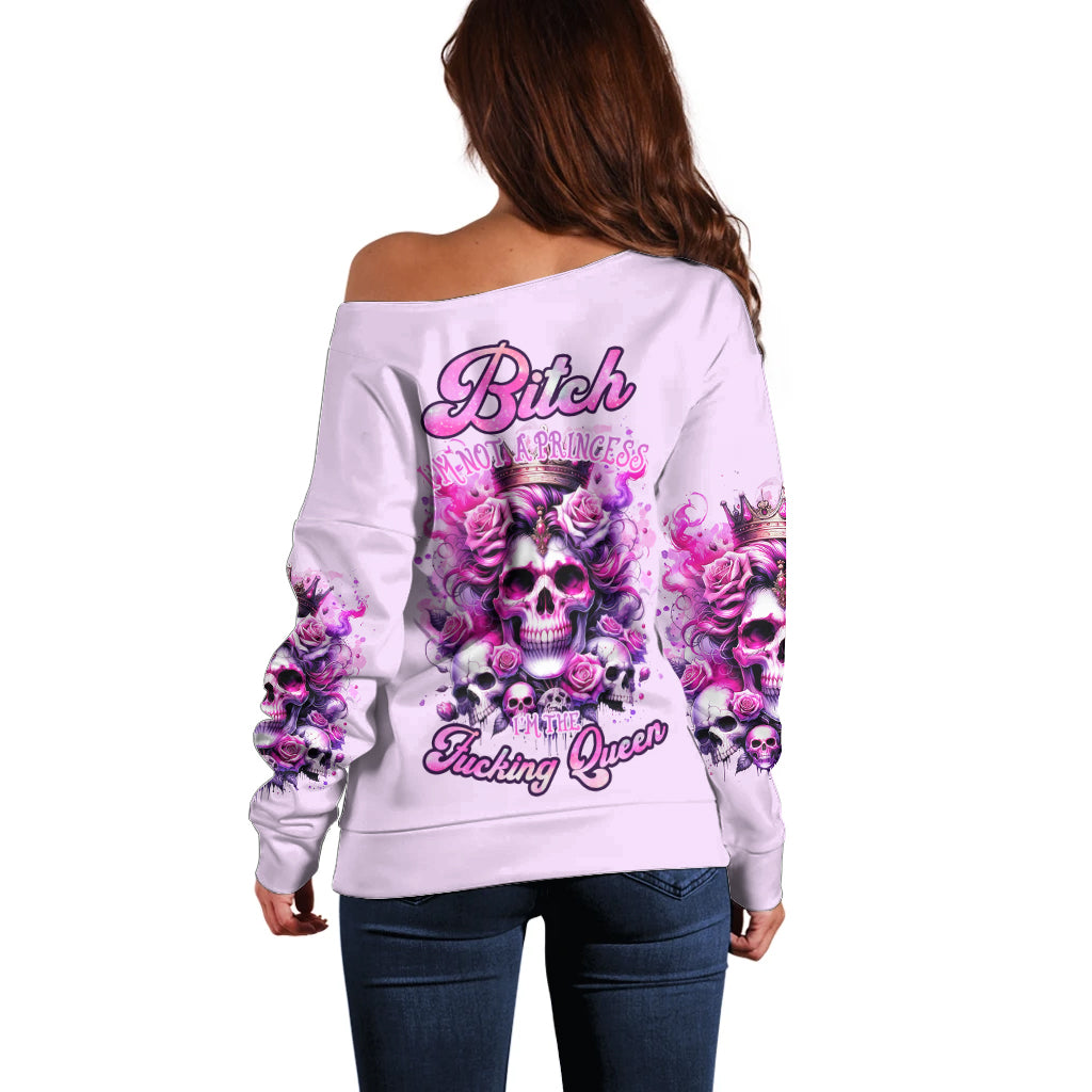 Rose Skull Off Shoulder Sweater Bitch I'm The Fucking Queen - Wonder Print Shop