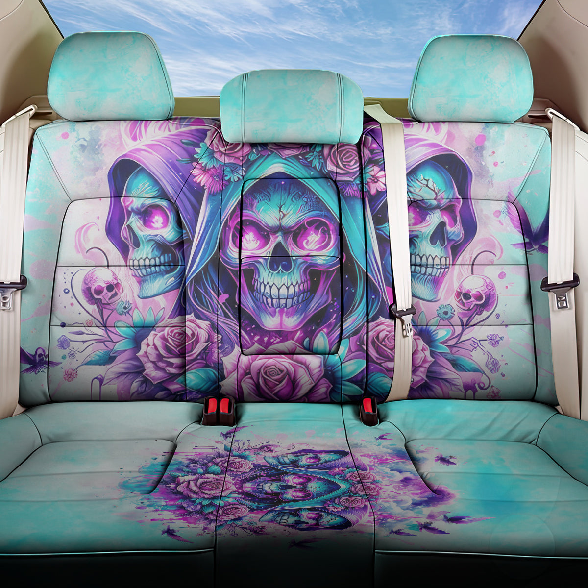 Flower Skull Angel Back Car Seat Cover Stuck Between IDK IDC and IDGAF - Wonder Print Shop