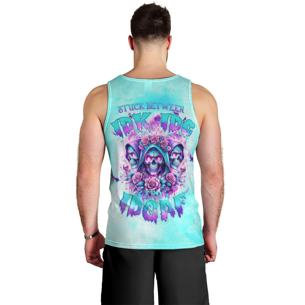 Flower Skull Angel Men Tank Top Stuck Between IDK IDC and IDGAF - Wonder Print Shop