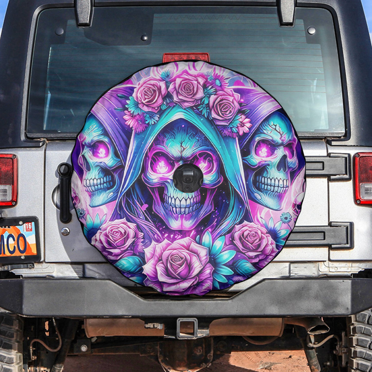 Flower Skull Angel Spare Tire Cover Stuck Between IDK IDC and IDGAF - Wonder Print Shop