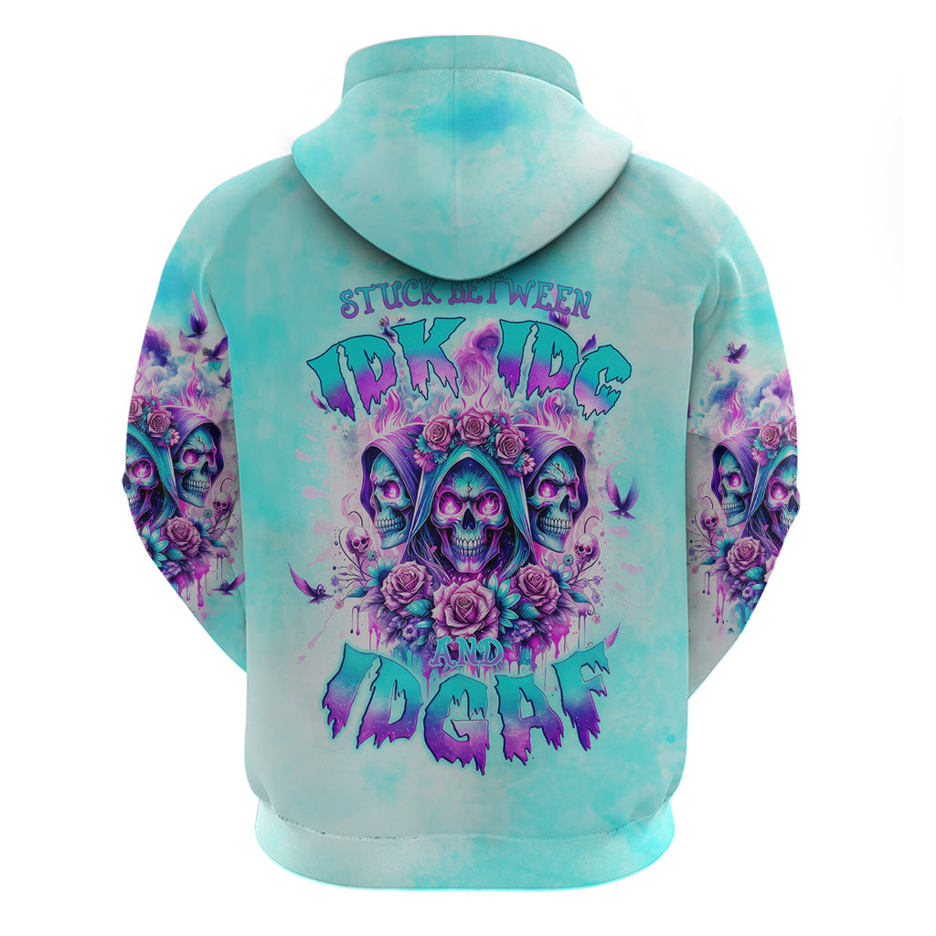 Flower Skull Angel Zip Hoodie Stuck Between IDK IDC and IDGAF - Wonder Print Shop