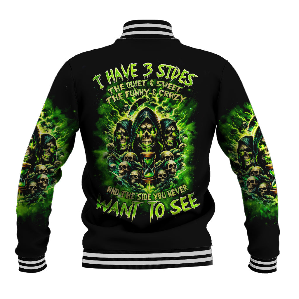 Flame Skull Baseball Jacket I Have 3 Sides Quite Sweet Funny Crazy - Wonder Print Shop