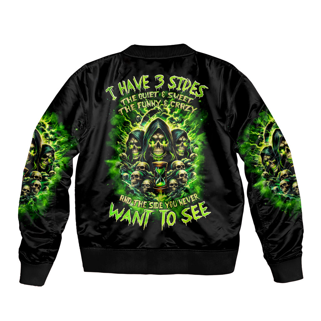 Flame Skull Bomber Jacket I Have 3 Sides Quite Sweet Funny Crazy - Wonder Print Shop