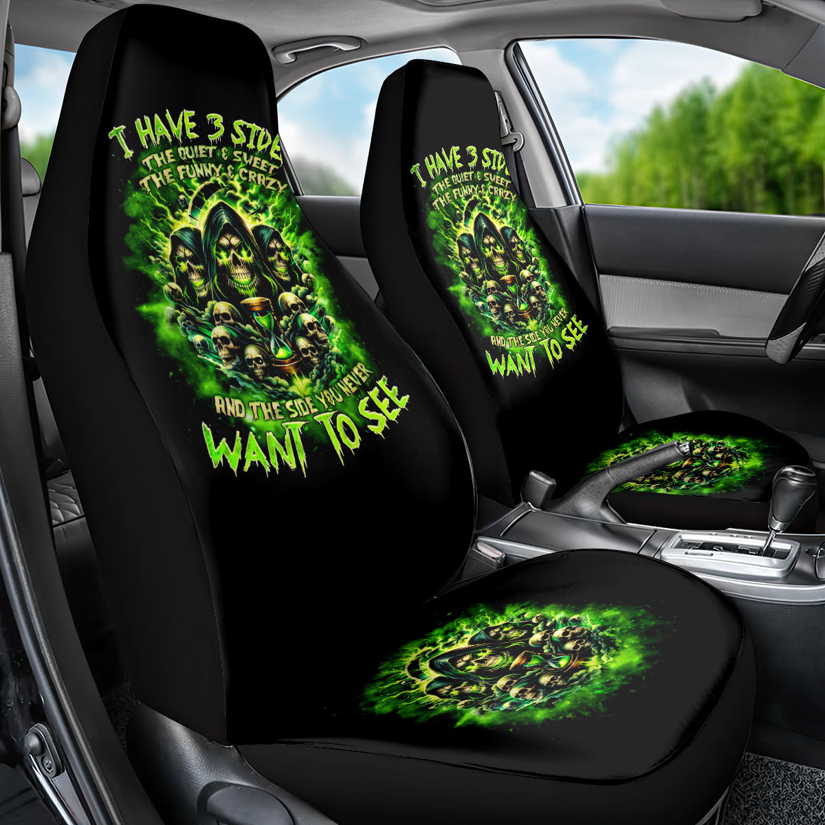 Flame Skull Car Seat Cover I Have 3 Sides Quite Sweet Funny Crazy - Wonder Print Shop