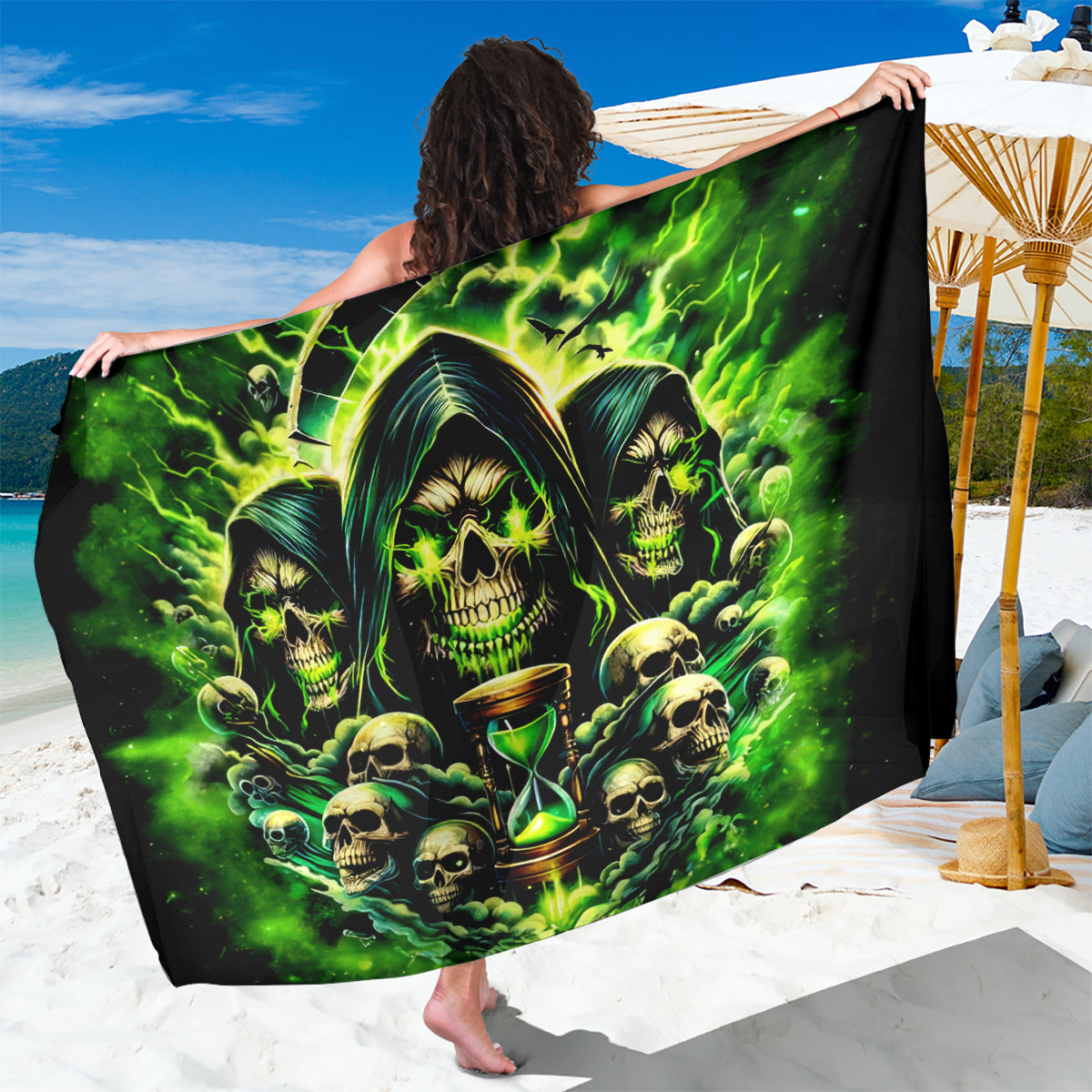 Flame Skull Sarong I Have 3 Sides Quite Sweet Funny Crazy - Wonder Print Shop