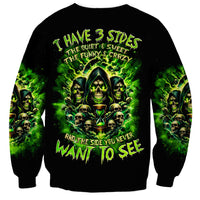 Black unisex sweatshirt with neon green skull flame graphic on front and sleeves