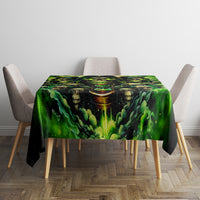 Green skull and hourglass tablecloth for dining table, draped skirt