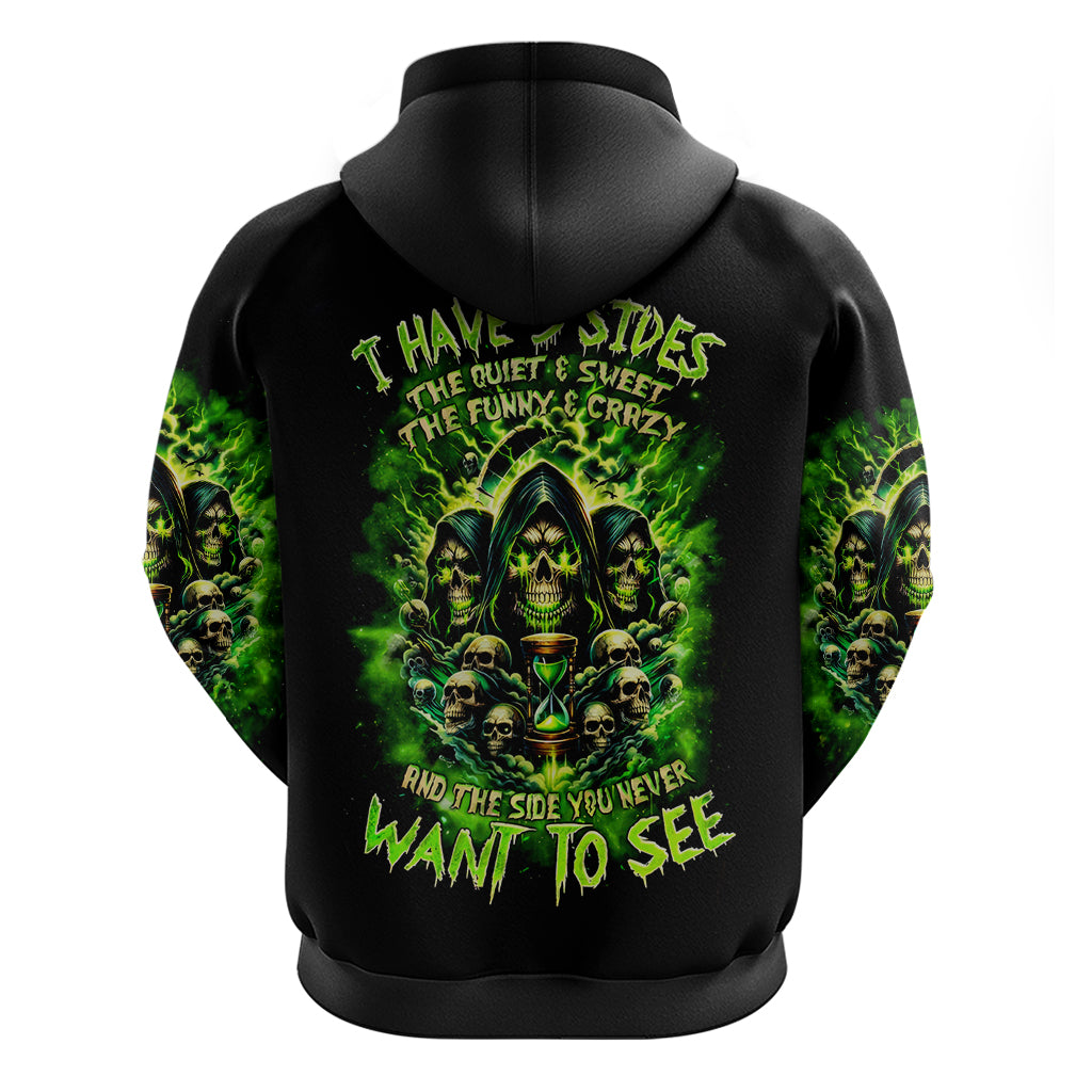 Flame Skull Zip Hoodie I Have 3 Sides Quite Sweet Funny Crazy - Wonder Print Shop