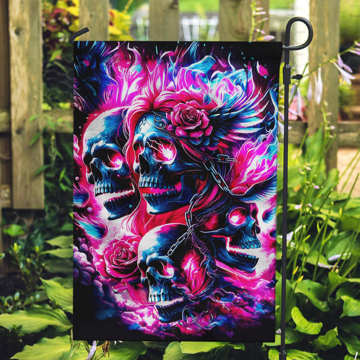 Flame Skull Garden Flag The Good Girl In Me Got Tired Of The Bullshit - Wonder Print Shop