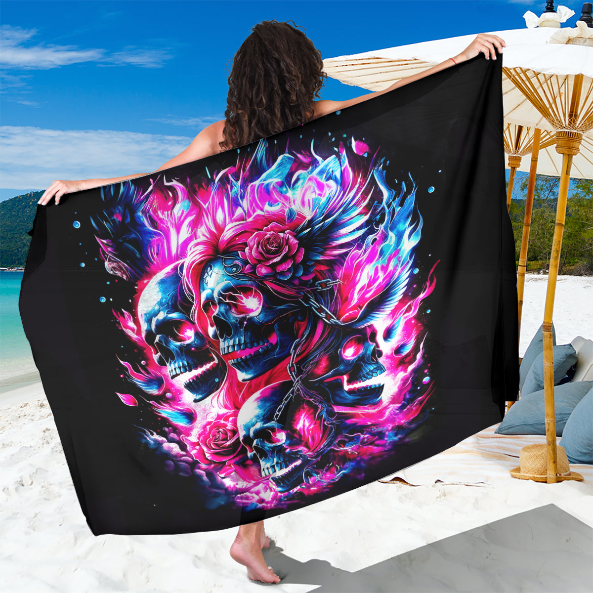 Flame Skull Sarong The Good Girl In Me Got Tired Of The Bullshit - Wonder Print Shop