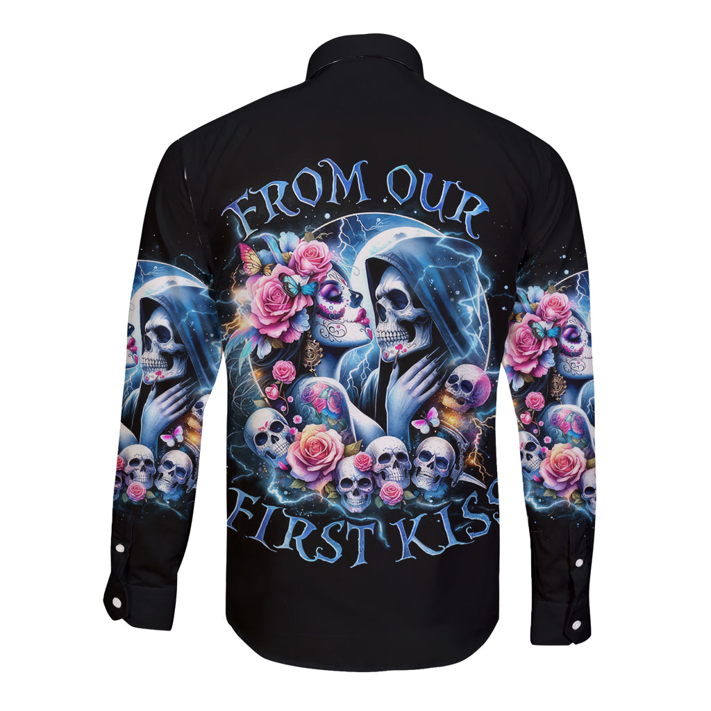 Couple Skull Long Sleeve Button Shirt From Our Firse Kiss - Wonder Print Shop