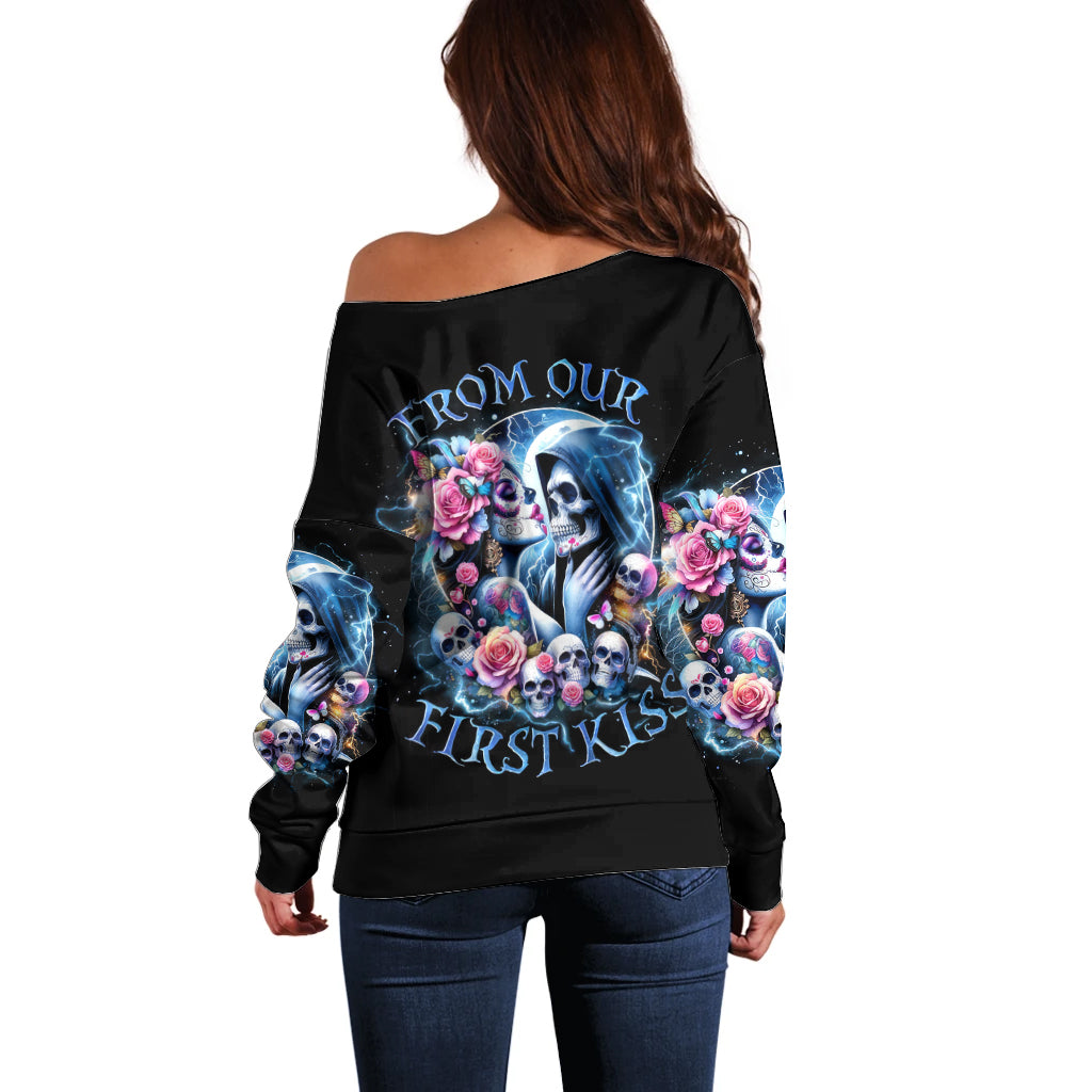 Couple Skull Off Shoulder Sweater From Our Firse Kiss - Wonder Print Shop