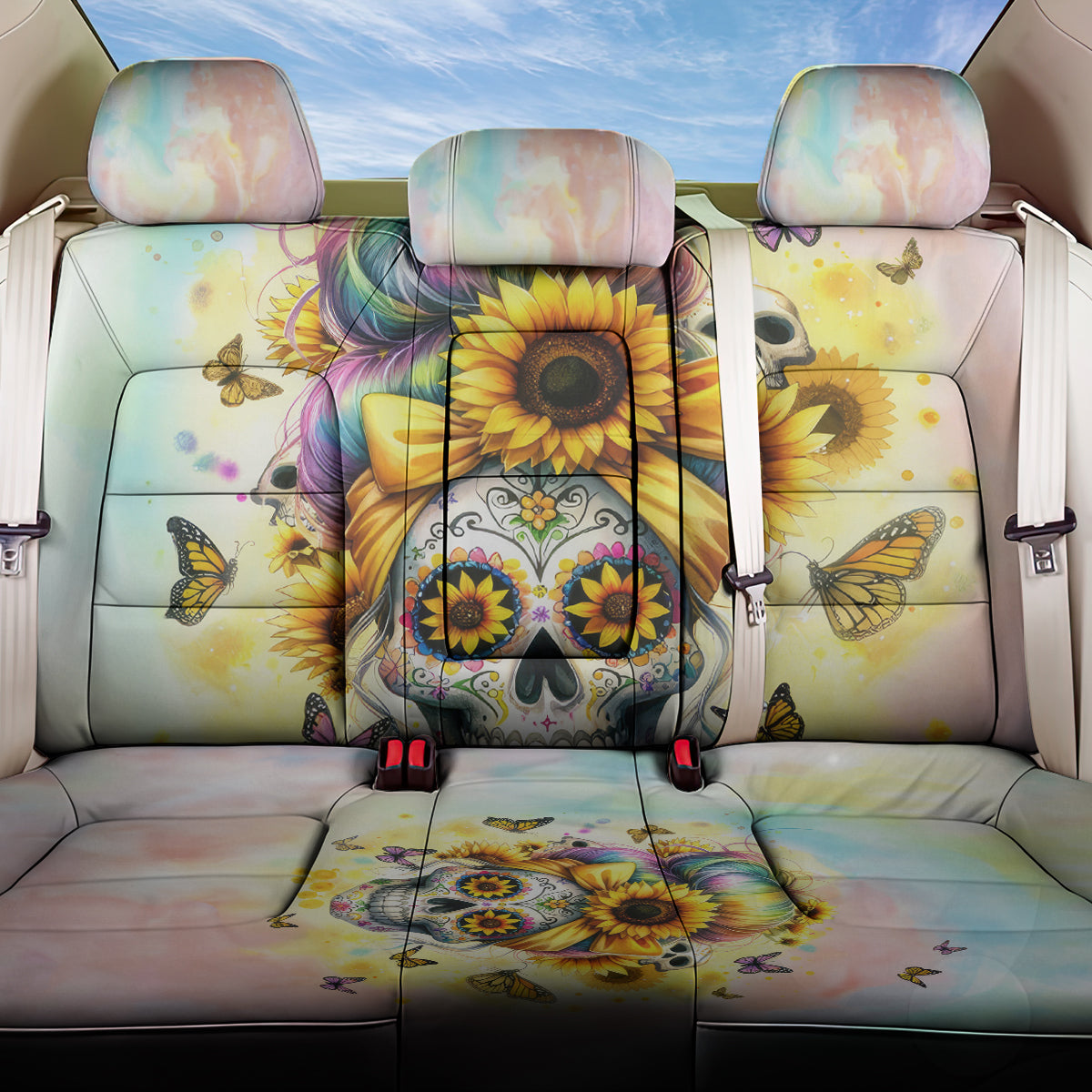 Sunflower Skull Back Car Seat Cover She Is Sunshine Mixed With A Little Hurricane - Wonder Print Shop