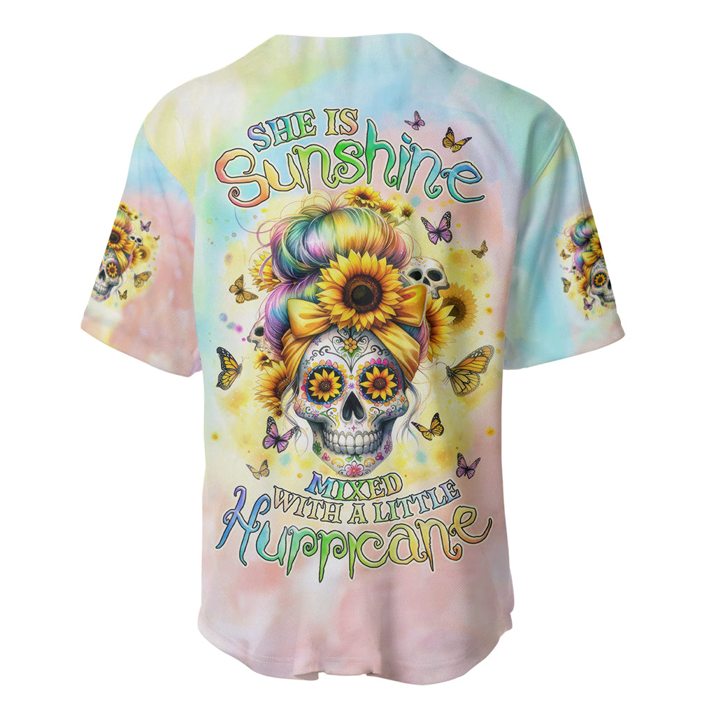 Sunflower Skull Baseball Jersey She Is Sunshine Mixed With A Little Hurricane - Wonder Print Shop