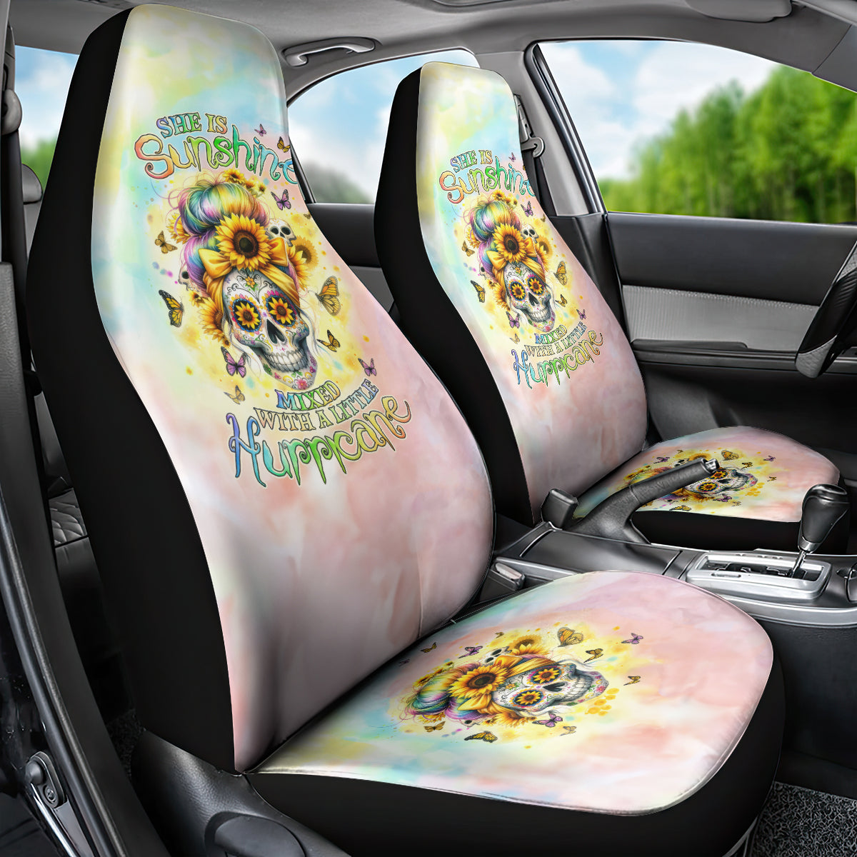 Sunflower Skull Car Seat Cover She Is Sunshine Mixed With A Little Hurricane - Wonder Print Shop