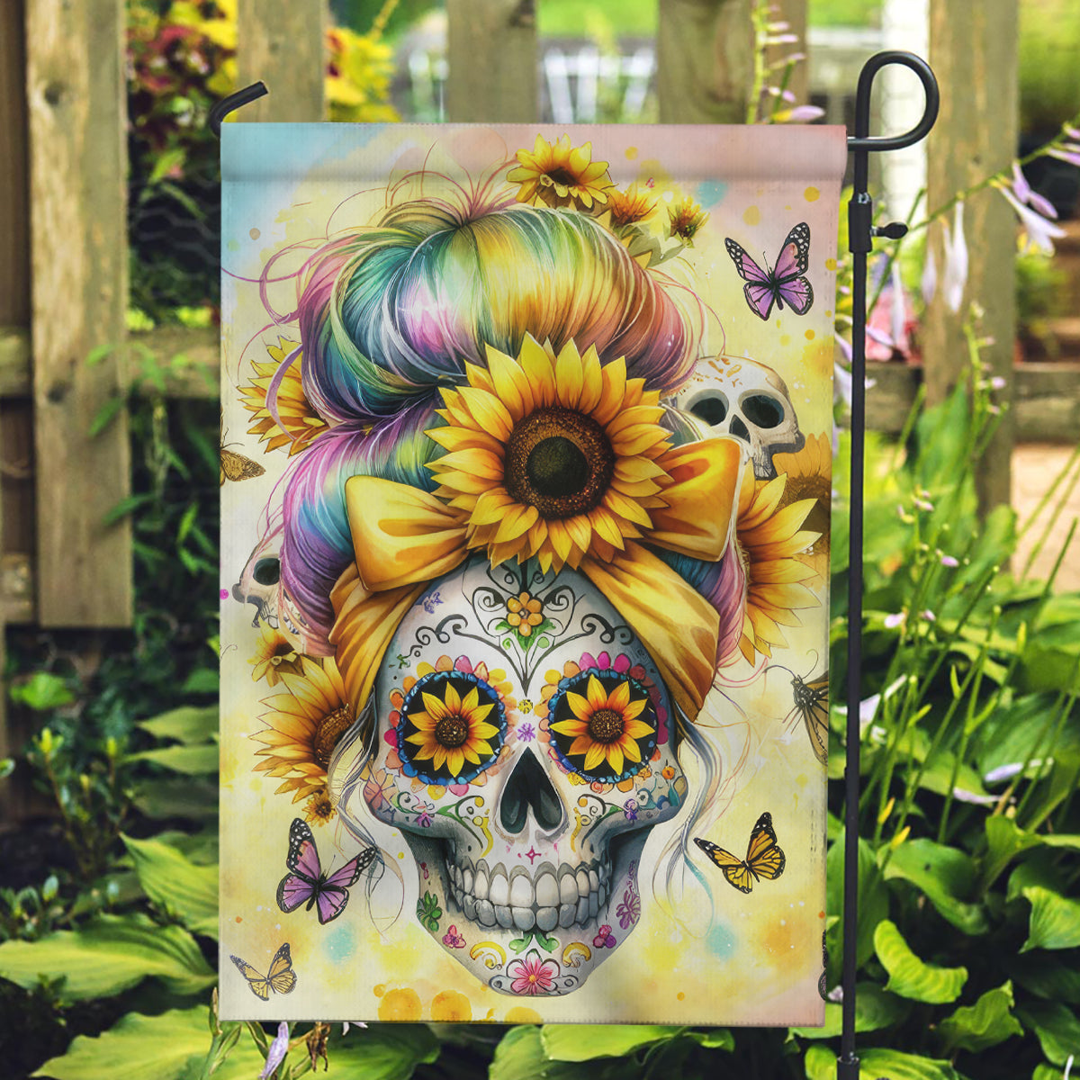 Sunflower Skull Garden Flag She Is Sunshine Mixed With A Little Hurricane - Wonder Print Shop