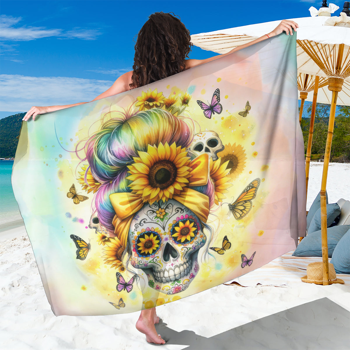 Sunflower Skull Sarong She Is Sunshine Mixed With A Little Hurricane - Wonder Print Shop