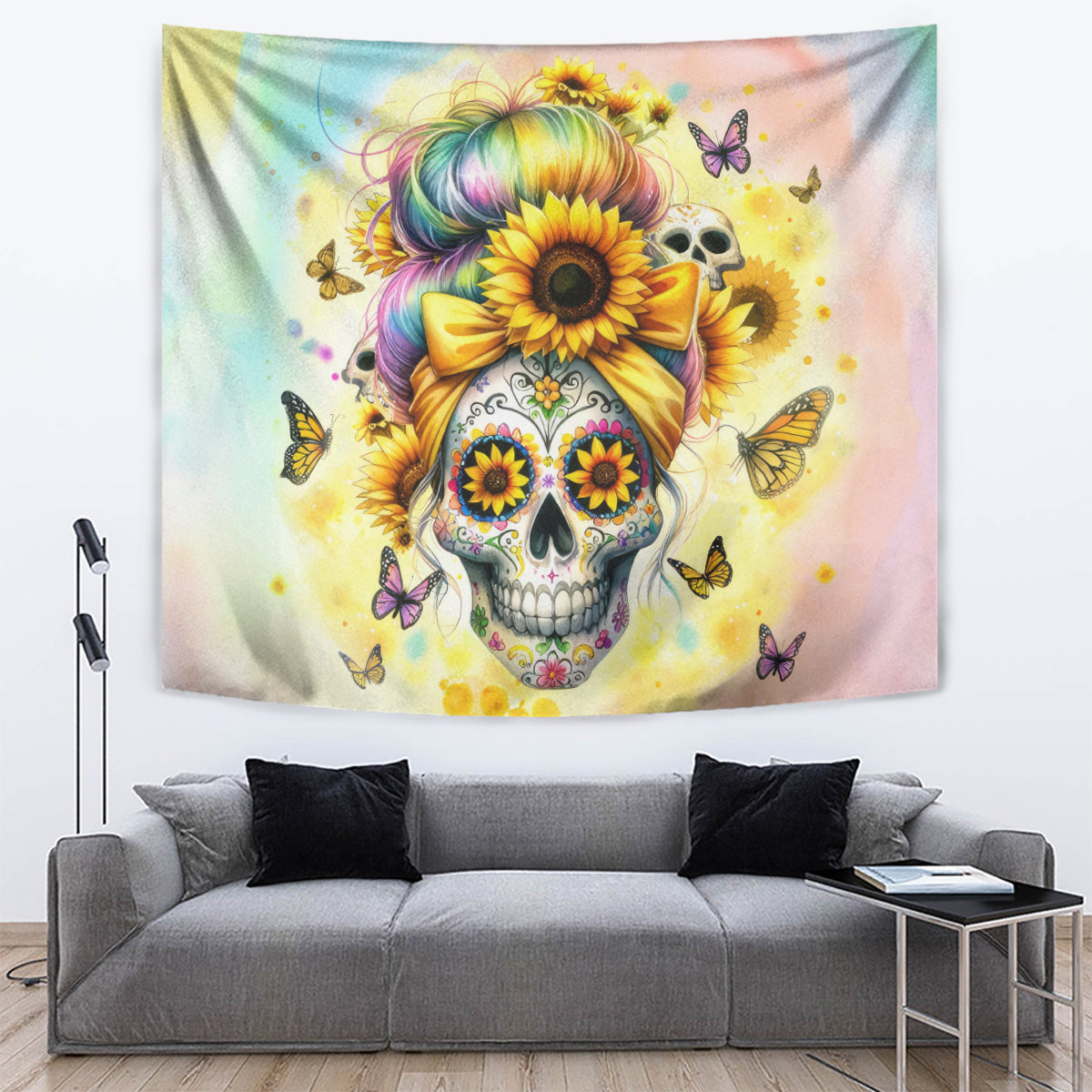 Sunflower Skull Tapestry She Is Sunshine Mixed With A Little Hurricane