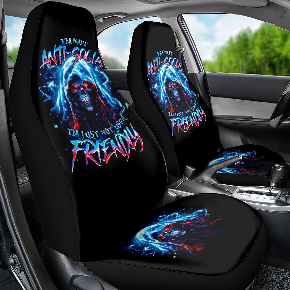 Thunder Skull Car Seat Cover I'm Not Anti Social I'm Just Not User Friendly - Wonder Print Shop