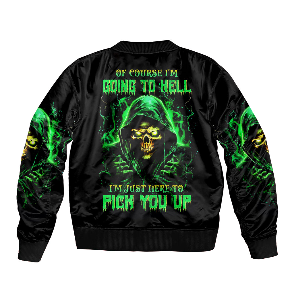 Flame Skull Bomber Jacket Of Course I'm Going To Hell I'm Just Here To Pick You Up - Wonder Print Shop