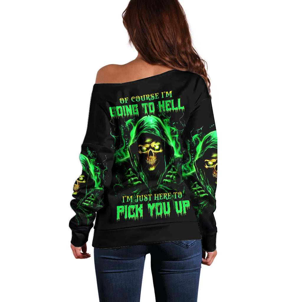 Flame Skull Off Shoulder Sweater Of Course I'm Going To Hell I'm Just Here To Pick You Up - Wonder Print Shop