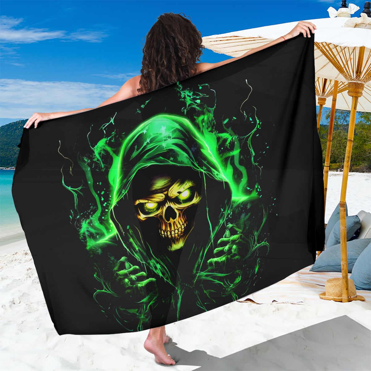 Flame Skull Sarong Of Course I'm Going To Hell I'm Just Here To Pick You Up - Wonder Print Shop