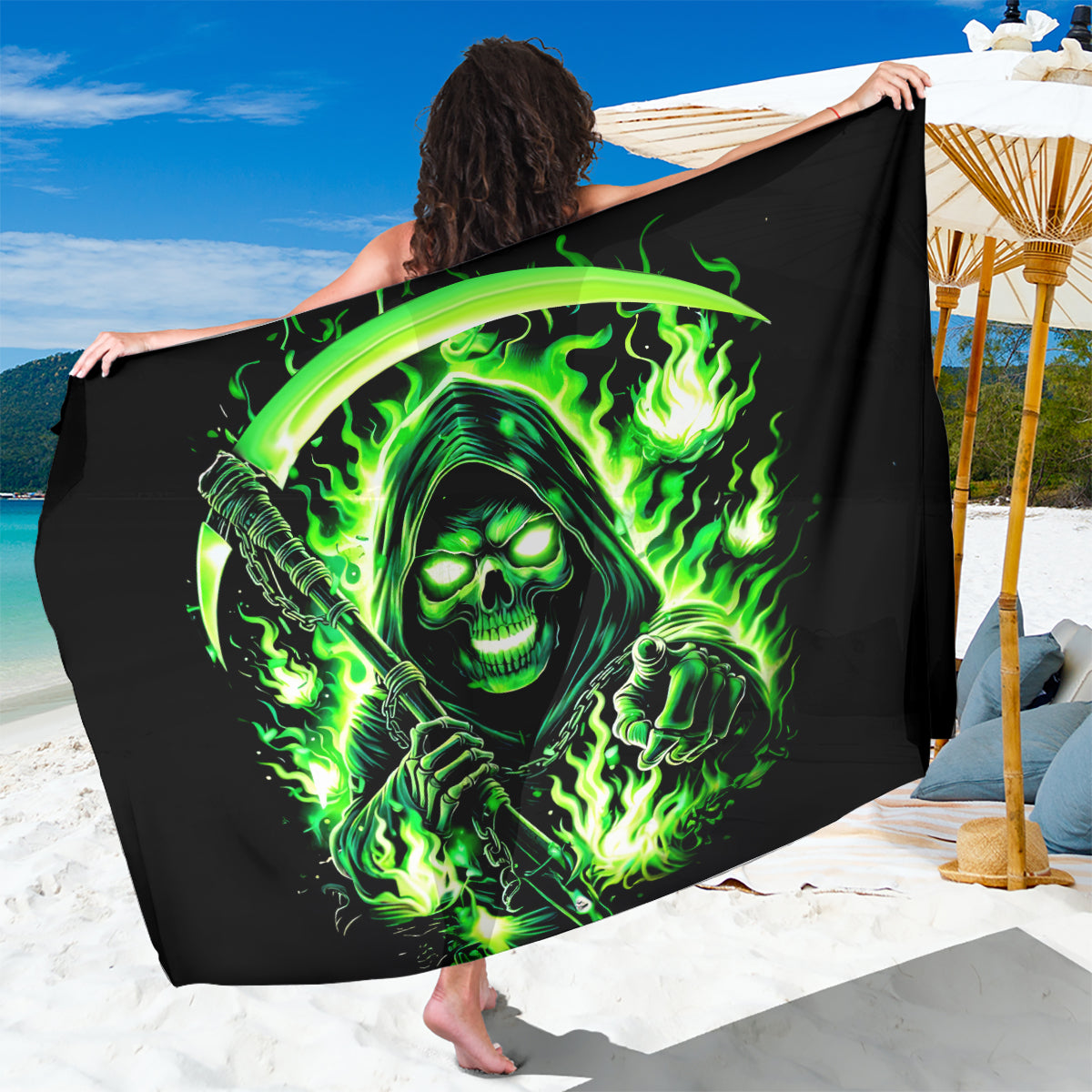 Flame Reaper Skull Sarong Stop Asking Why I'm An Asshole I Don't Ask Why You So Stupid - Wonder Print Shop